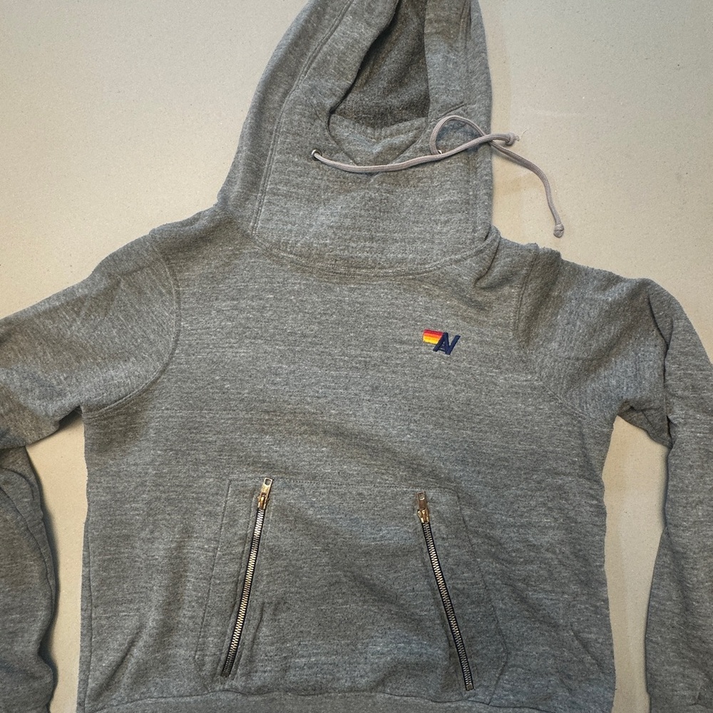 Aviator Nation Gray Hoodie with Rainbow Logo